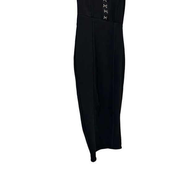 Pretty Little Thing Dress Shape Black Crepe Eyelet Detail Midi Size 2 Women PLT - Picture 7 of 11